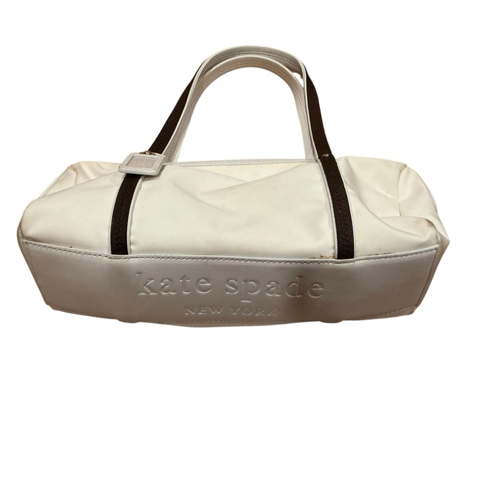 Kate Spade New York white and brown trim small nylon Tote handbag